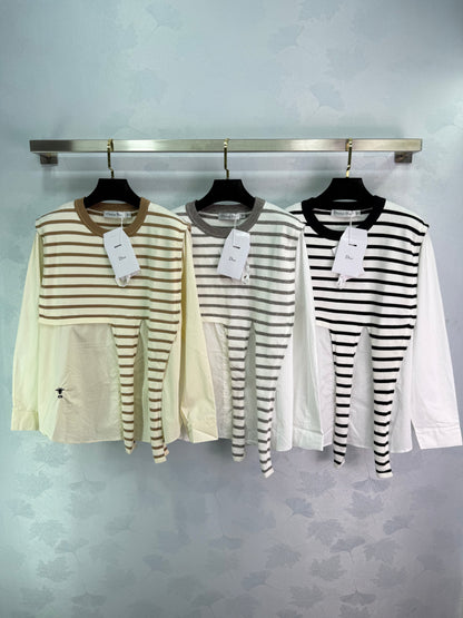 D 25 new striped shirt fake two-piece top