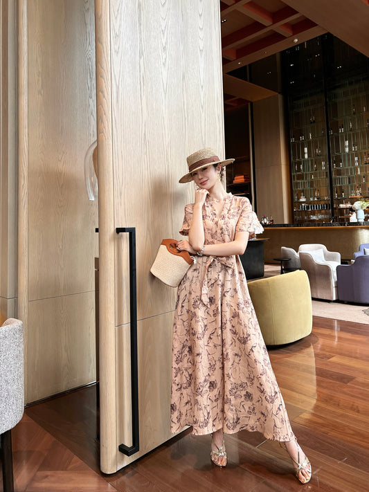 D 25Ss Spring and Summer New Floral Pattern Print Long Dress