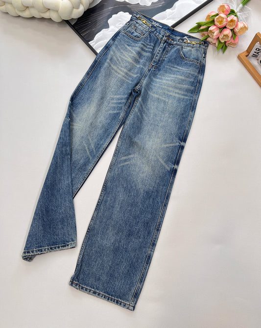 Ce 25 Classic Double-Button Straight-Leg Denim Pants👖