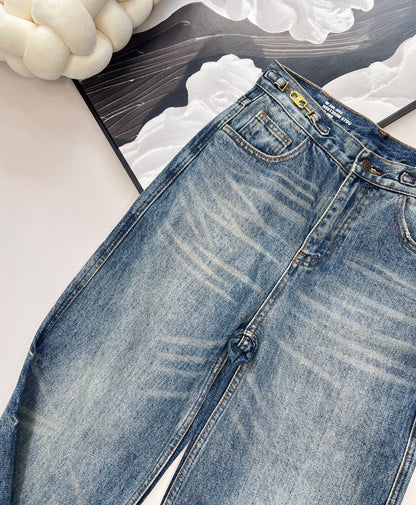 Ce 25 Classic Double-Button Straight-Leg Denim Pants👖