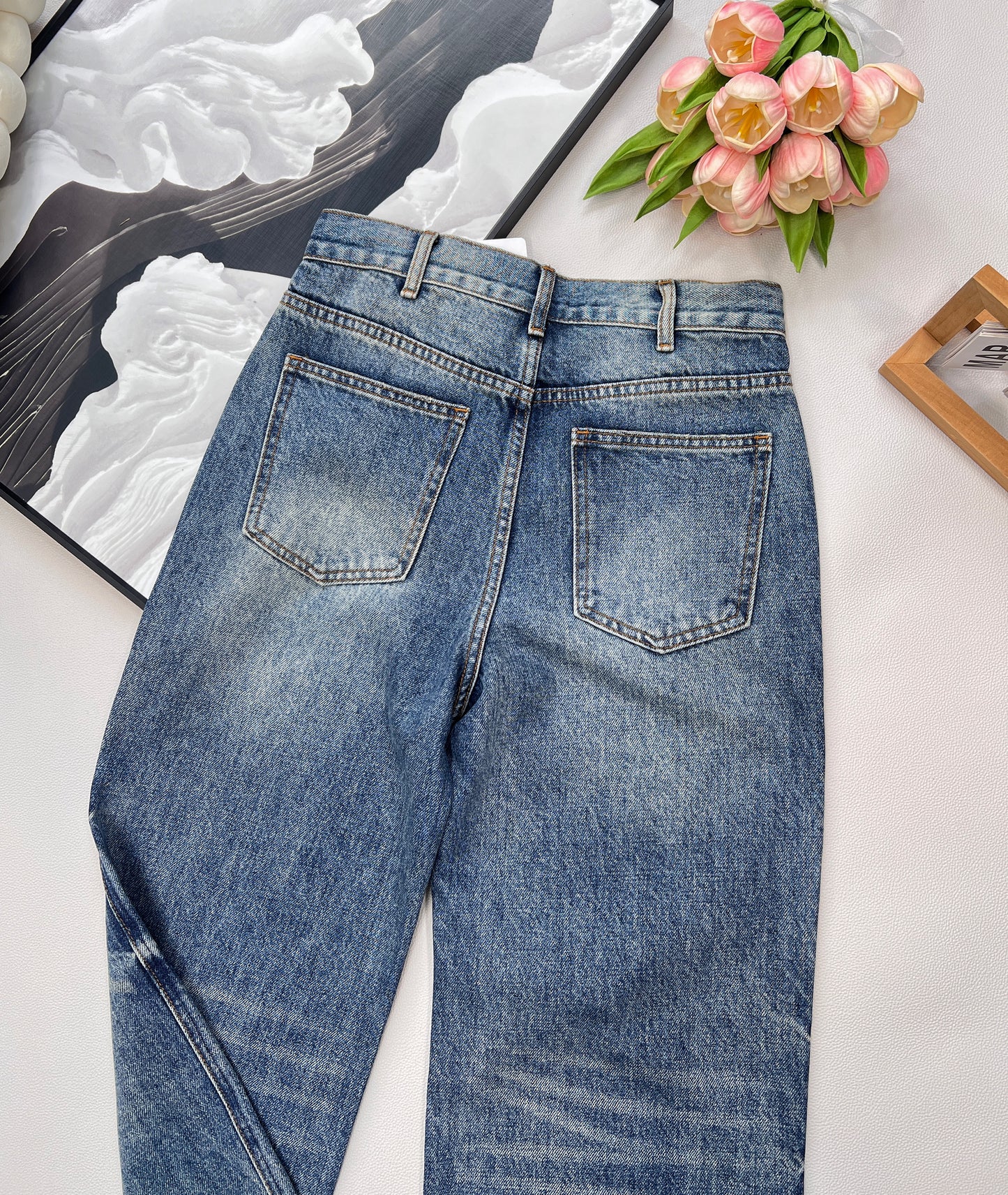 Ce 25 Classic Double-Button Straight-Leg Denim Pants👖