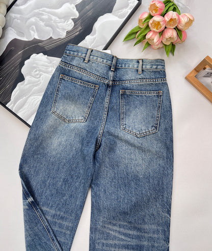 Ce 25 Classic Double-Button Straight-Leg Denim Pants👖