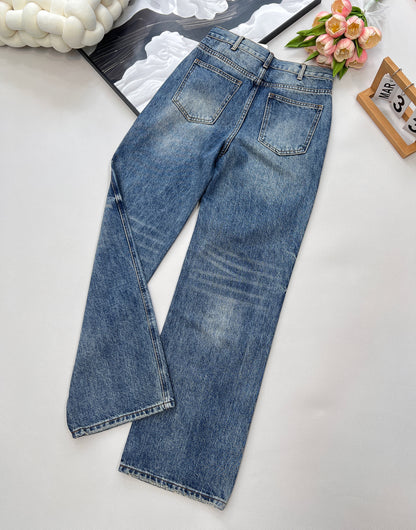 Ce 25 Classic Double-Button Straight-Leg Denim Pants👖
