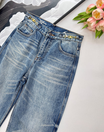 Ce 25 Classic Double-Button Straight-Leg Denim Pants👖