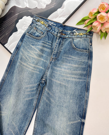 Ce 25 Classic Double-Button Straight-Leg Denim Pants👖