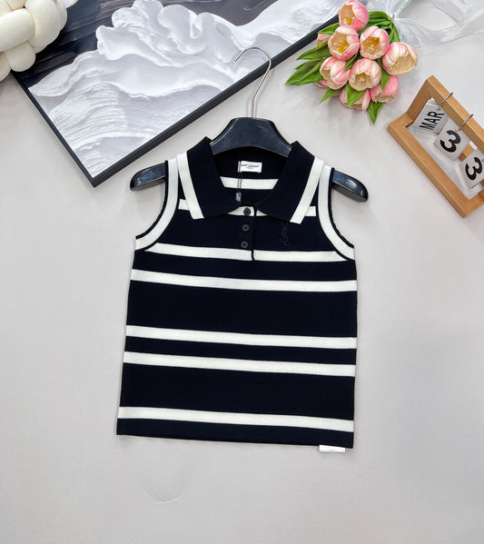 Y 25 New lapel embroidered letter striped vest.