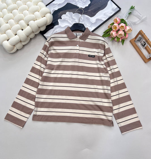 M 25Ss Spring and Summer new logo contrast stripe lapel contrast long-sleeved T-shirt