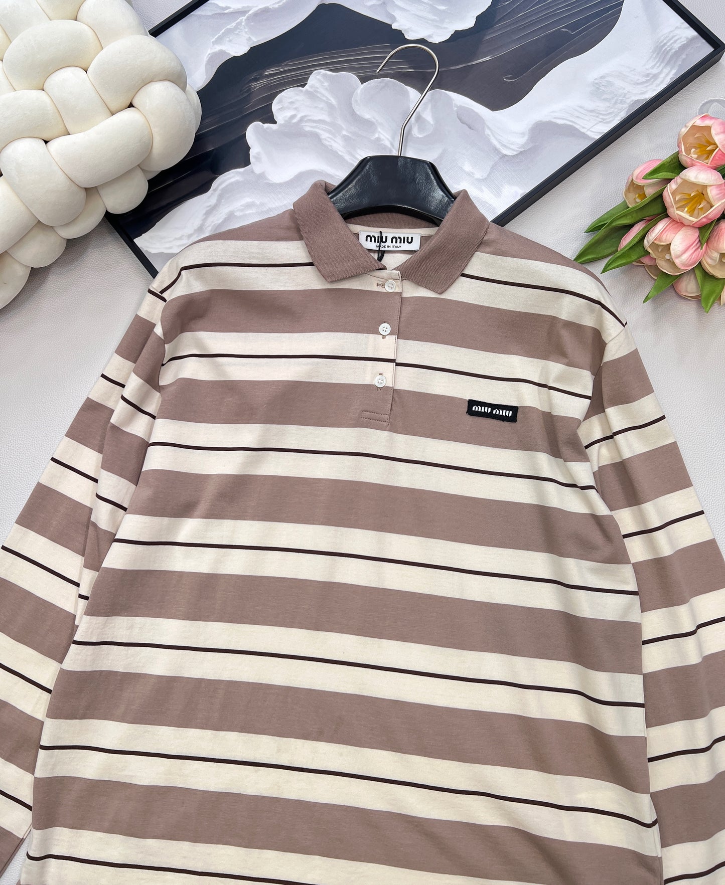 M 25Ss Spring and Summer new logo contrast stripe lapel contrast long-sleeved T-shirt
