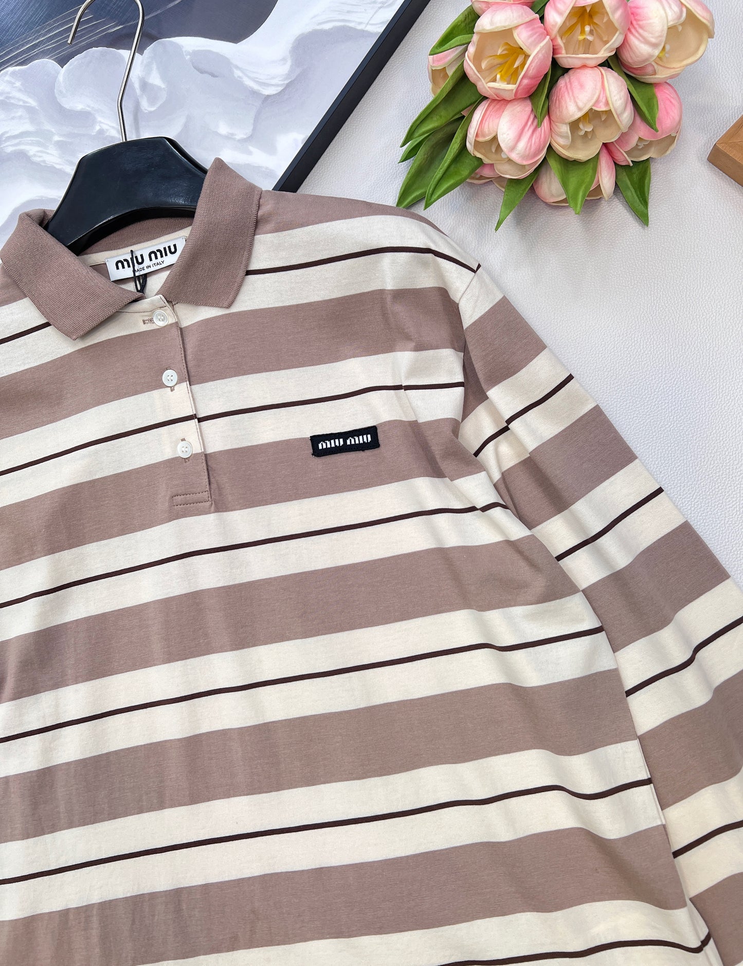 M 25Ss Spring and Summer new logo contrast stripe lapel contrast long-sleeved T-shirt