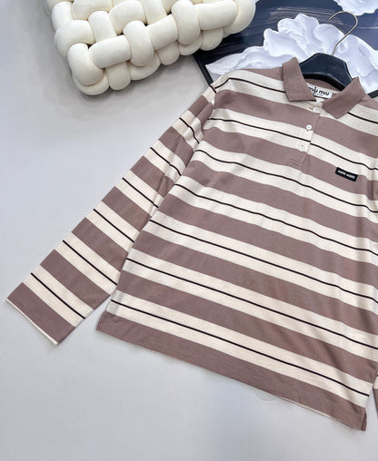 M 25Ss Spring and Summer new logo contrast stripe lapel contrast long-sleeved T-shirt