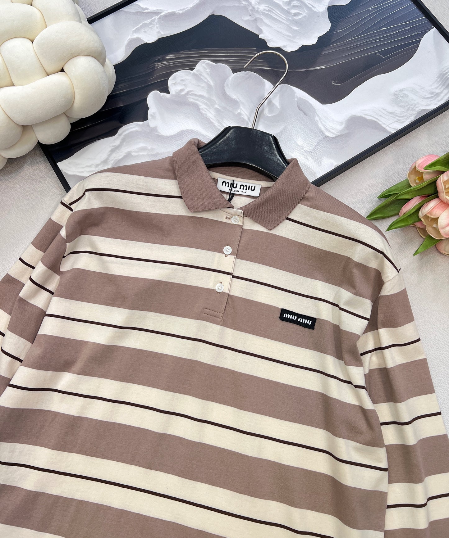 M 25Ss Spring and Summer new logo contrast stripe lapel contrast long-sleeved T-shirt