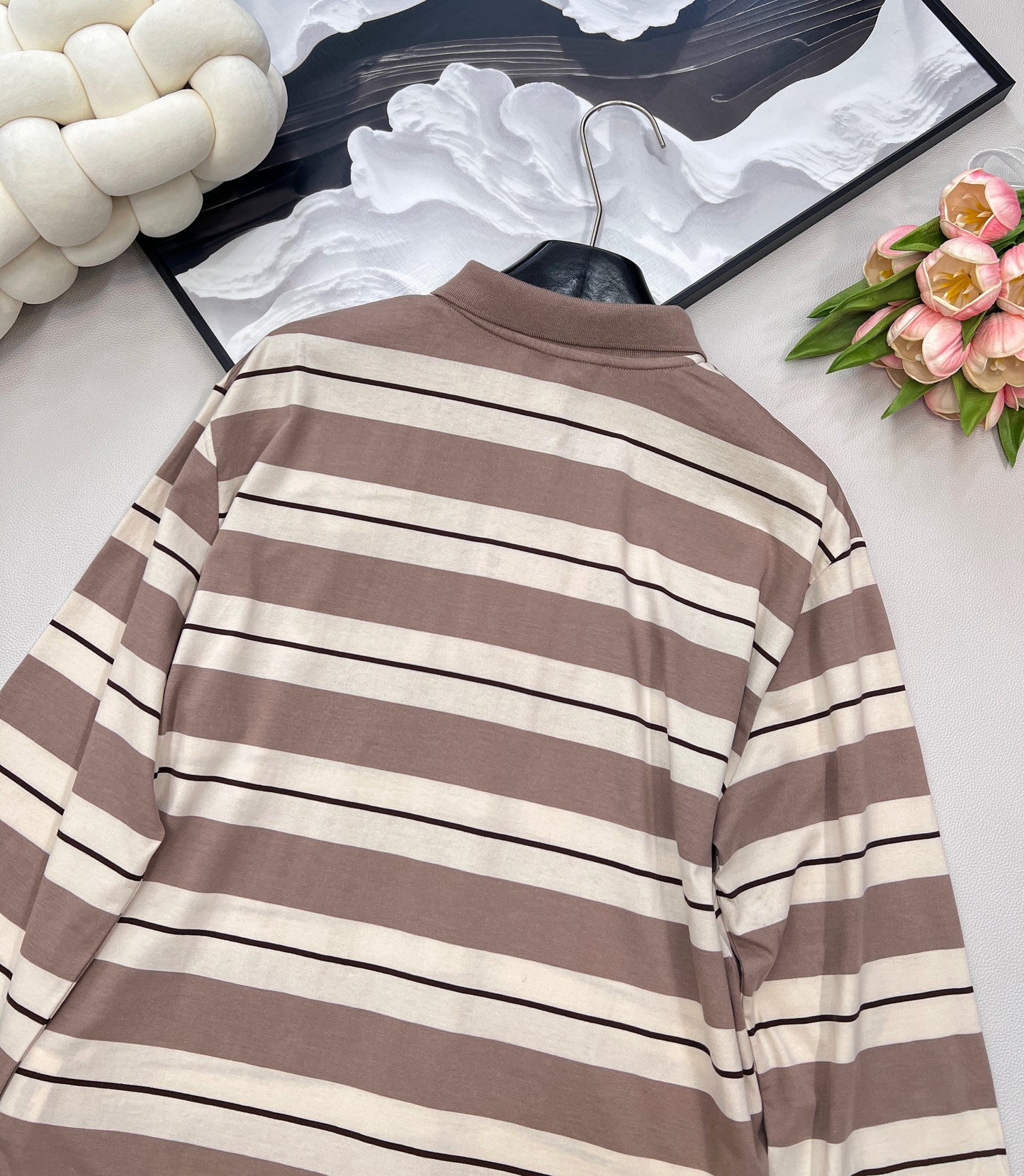 M 25Ss Spring and Summer new logo contrast stripe lapel contrast long-sleeved T-shirt