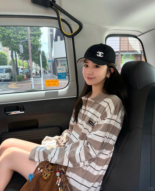 M 25Ss Spring and Summer new logo contrast stripe lapel contrast long-sleeved T-shirt
