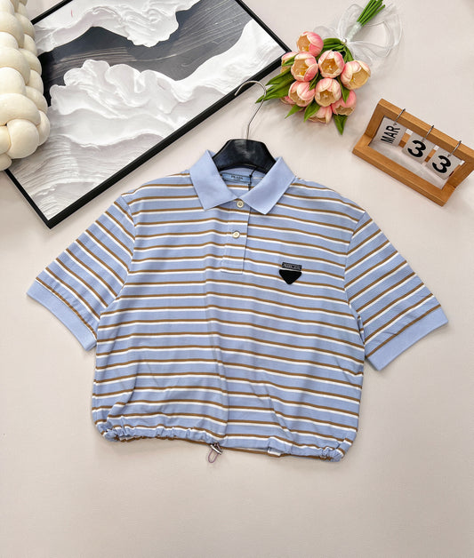 P 2025 new style lapel striped short-sleeved Polo shirt