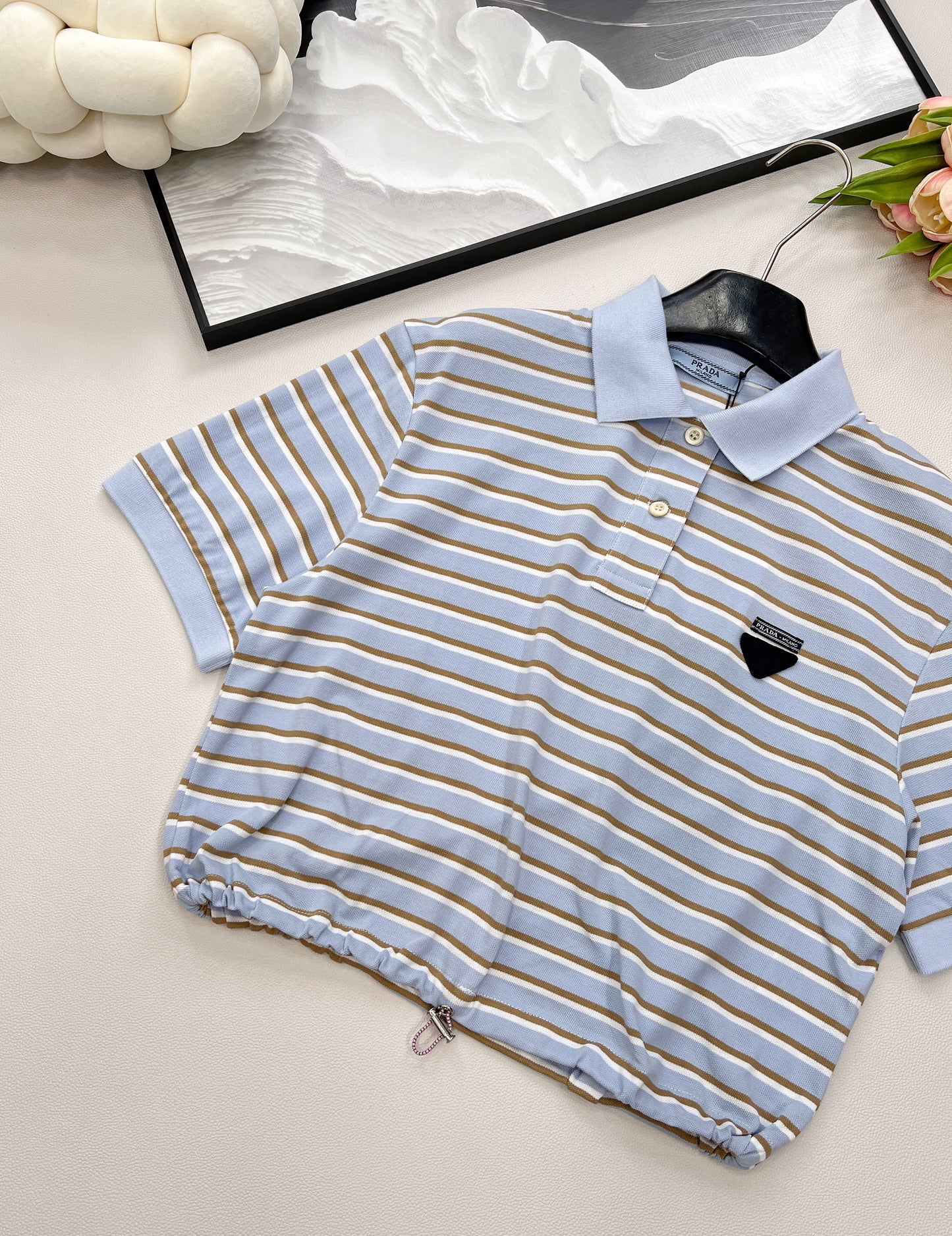 P 2025 new style lapel striped short-sleeved Polo shirt