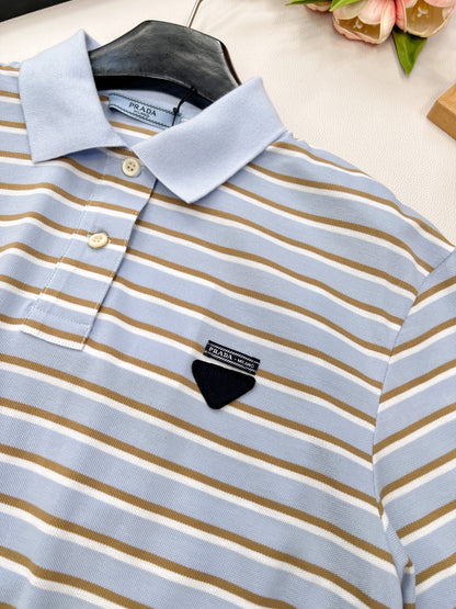 P 2025 new style lapel striped short-sleeved Polo shirt