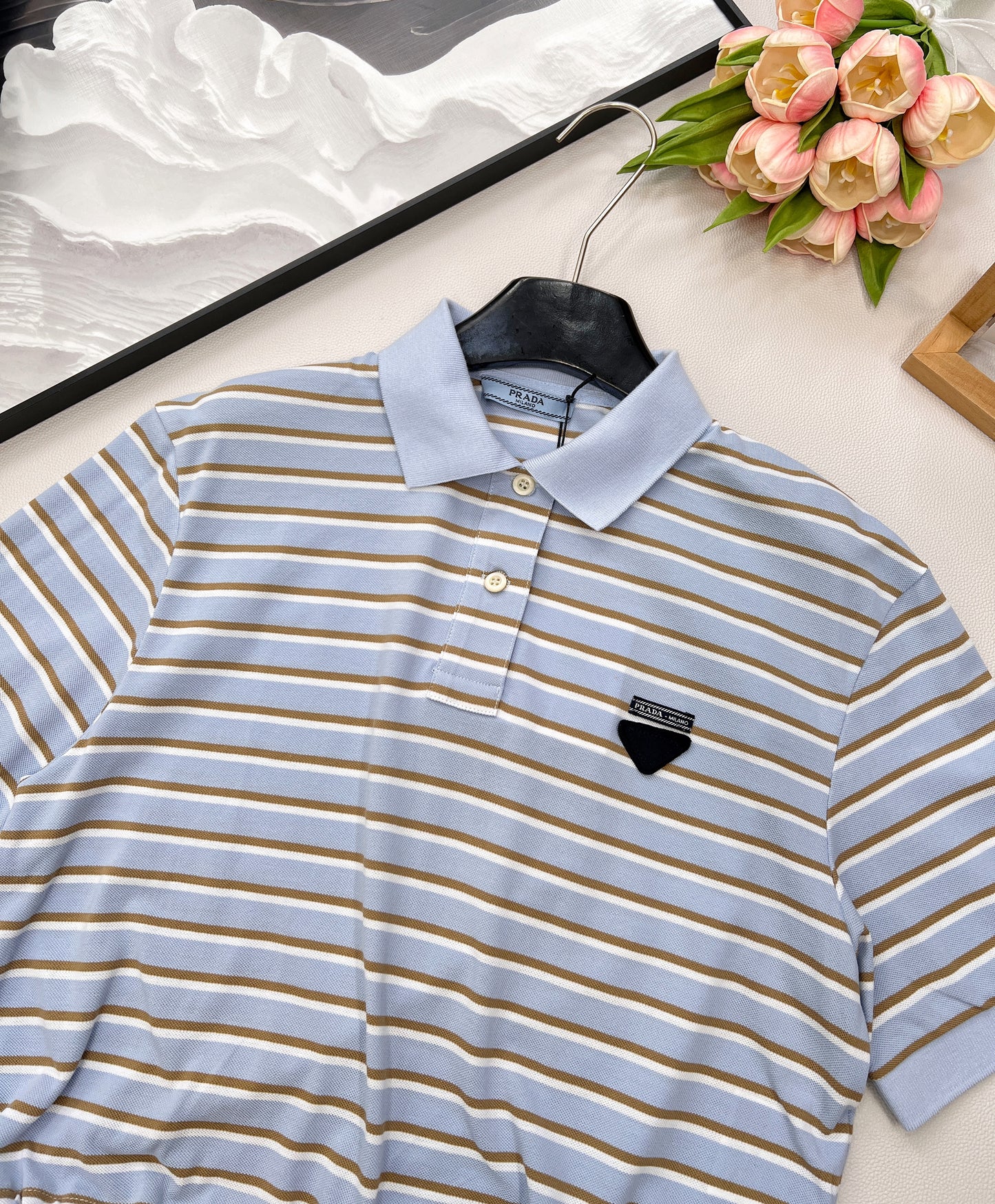 P 2025 new style lapel striped short-sleeved Polo shirt