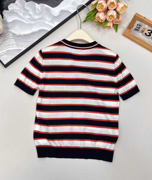 p 25Ss new spring and summer striped short-sleeved knitted top