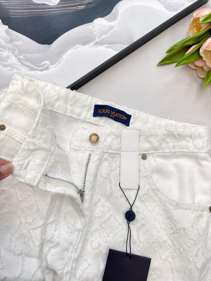 L 25 Early Autumn New Product Jacquard Tassel Hidden Flower Logo Denim Pants White