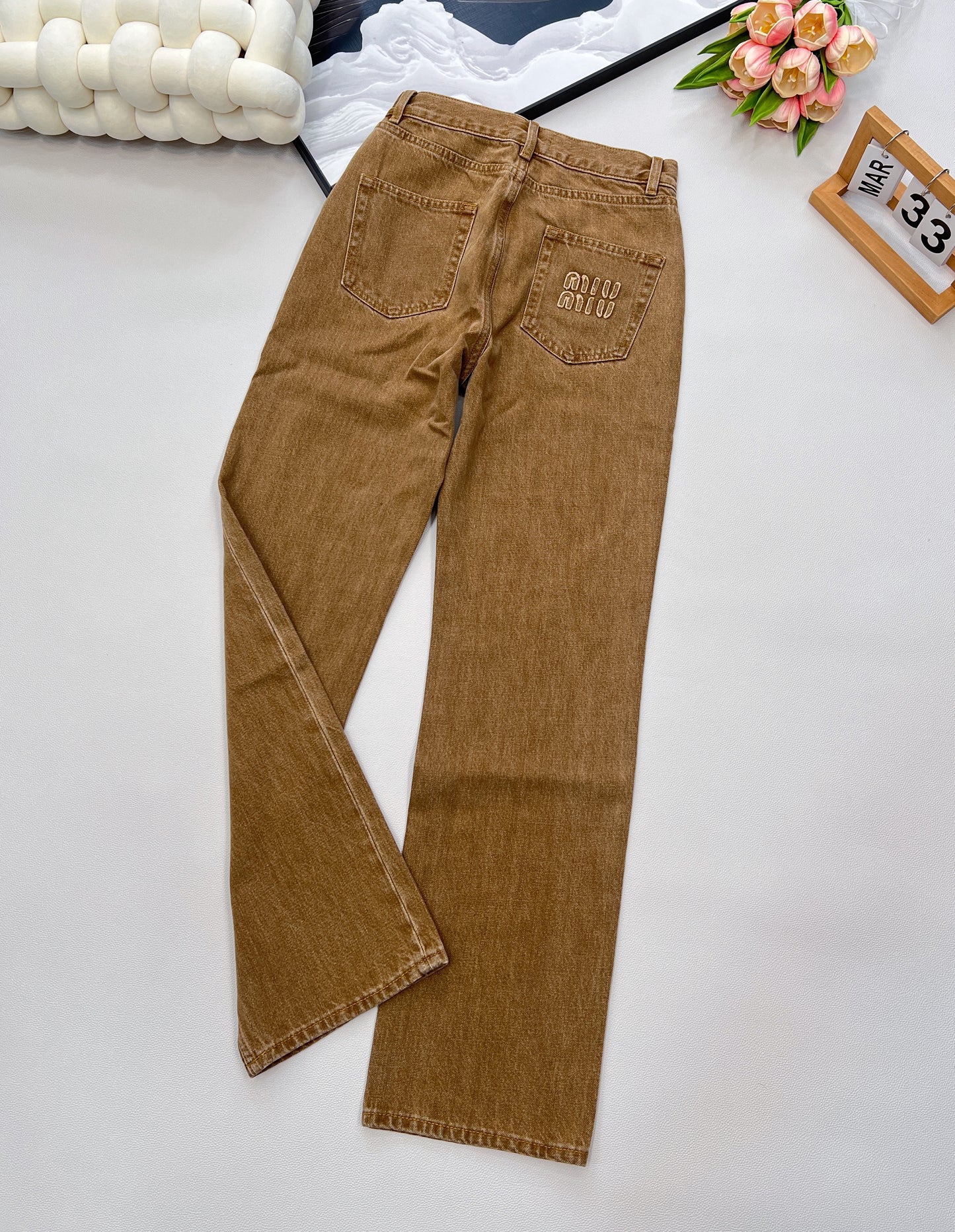 M 25 New style three-dimensional logo straight high waist slim all-match jeans