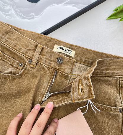 M 25 New style three-dimensional logo straight high waist slim all-match jeans
