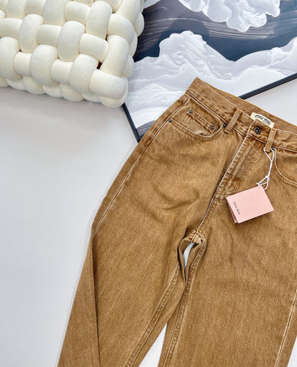 M 25 New style three-dimensional logo straight high waist slim all-match jeans