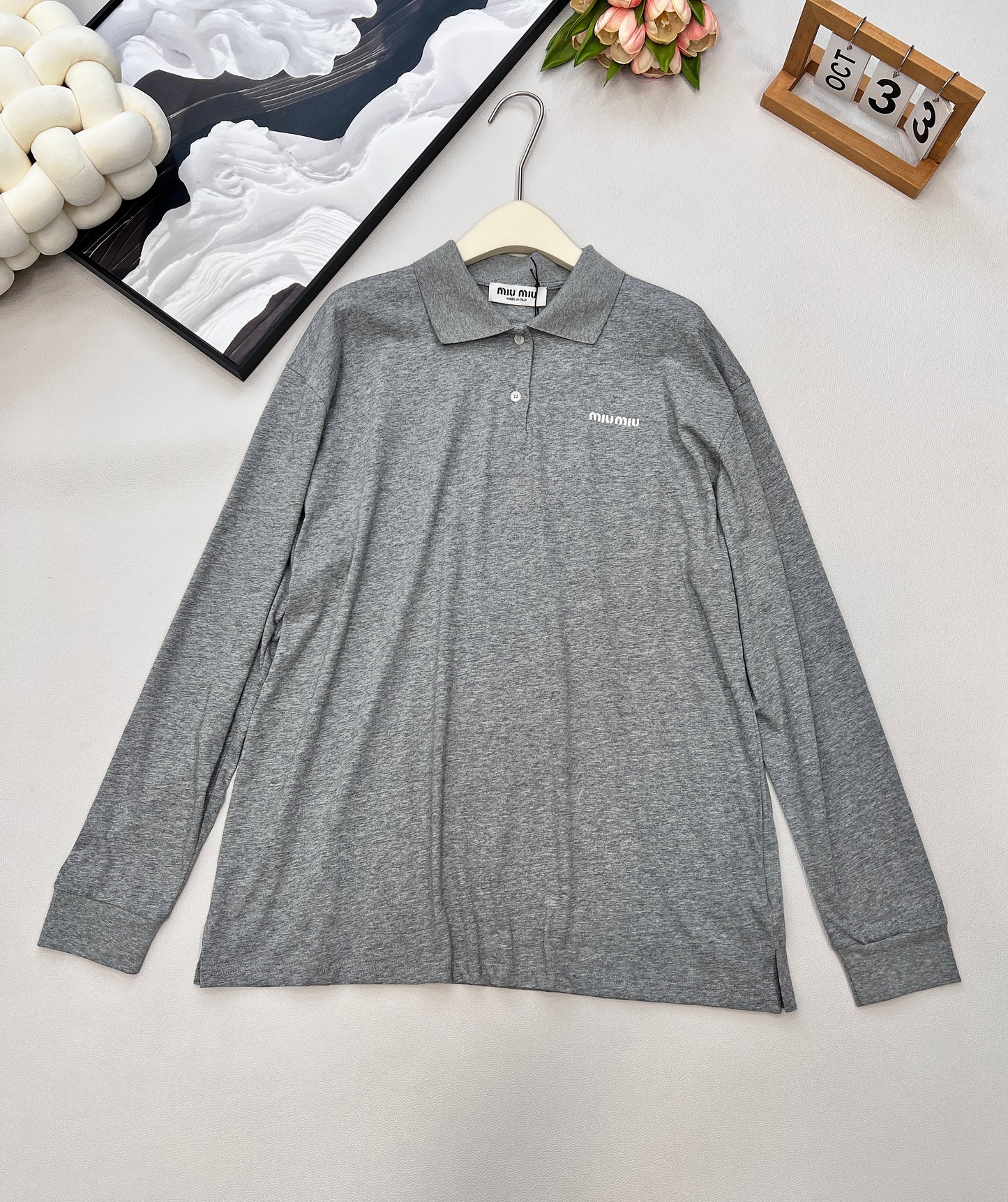 M 25 Letter Logo Embroidery Polo Neck Long Sleeve