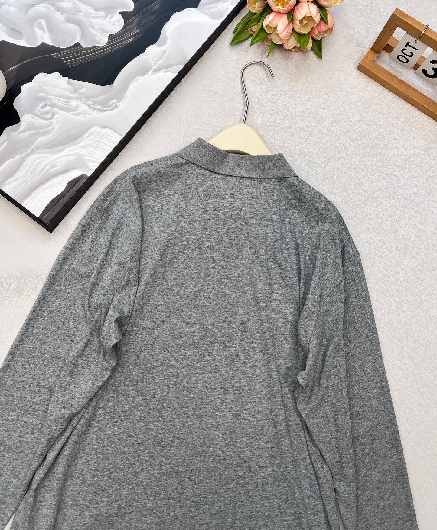 M 25 Letter Logo Embroidery Polo Neck Long Sleeve
