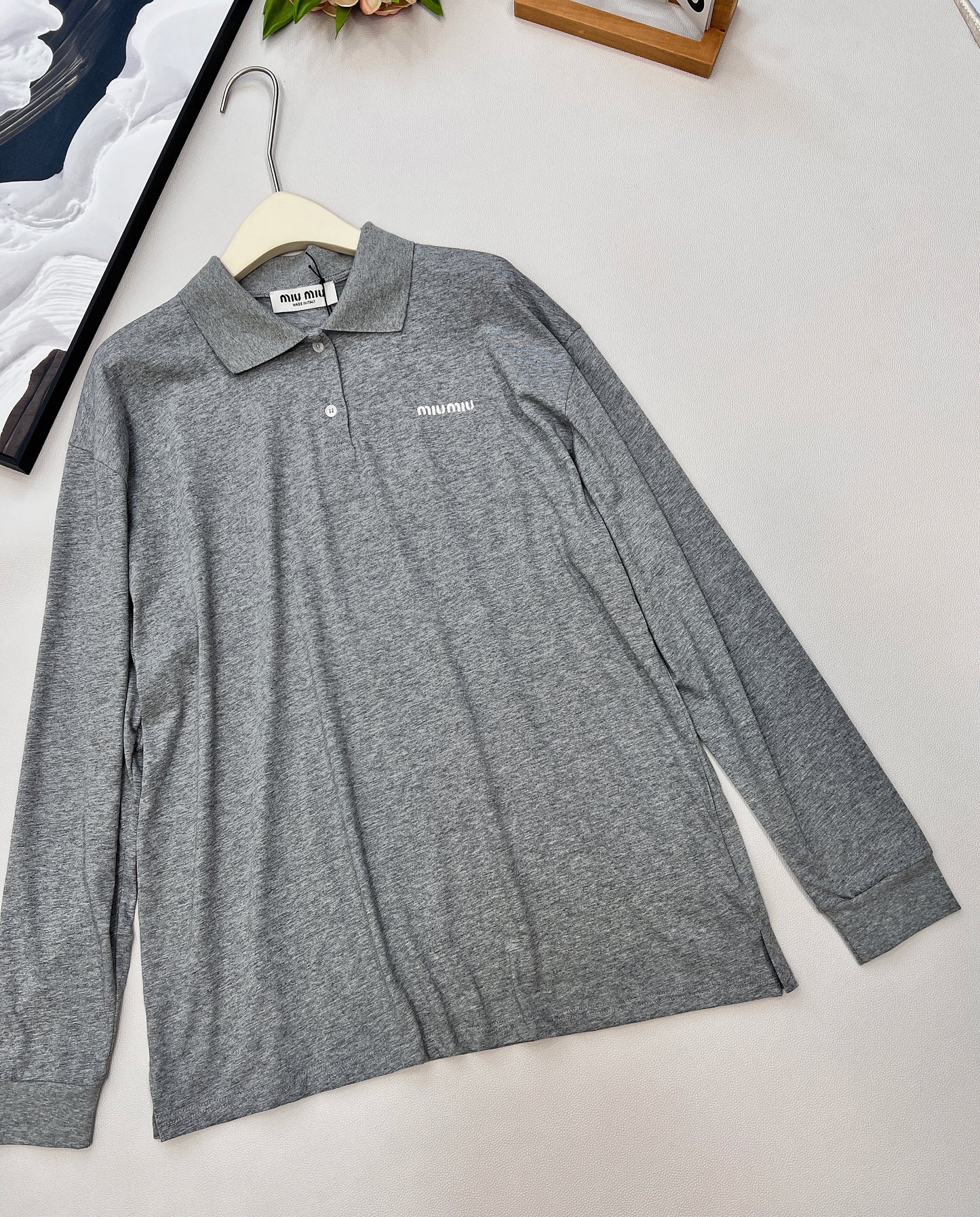 M 25 Letter Logo Embroidery Polo Neck Long Sleeve