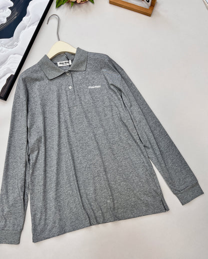 M 25 Letter Logo Embroidery Polo Neck Long Sleeve
