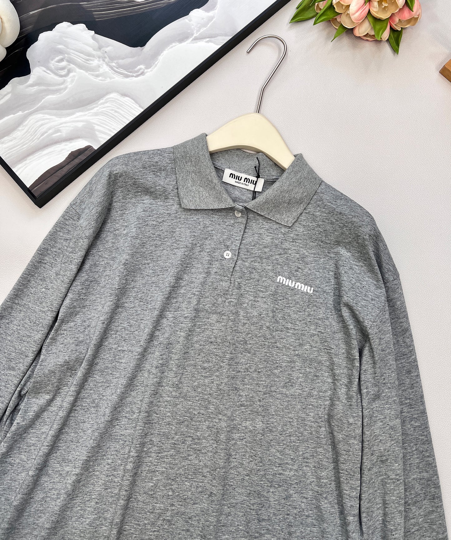 M 25 Letter Logo Embroidery Polo Neck Long Sleeve