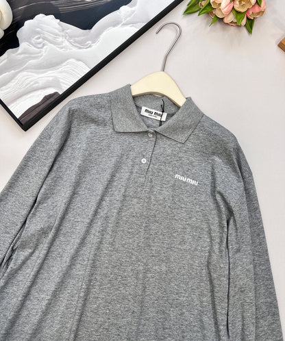 M 25 Letter Logo Embroidery Polo Neck Long Sleeve