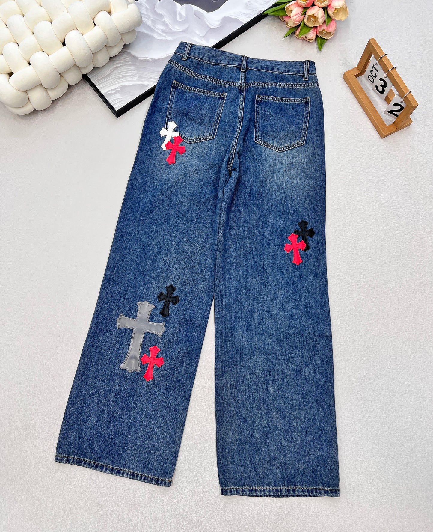 CH 25 New Cross Leather Logo Metal Straight-Leg Jeans