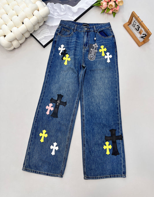 CH 25 New Cross Leather Logo Metal Straight-Leg Jeans