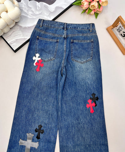 CH 25 New Cross Leather Logo Metal Straight-Leg Jeans