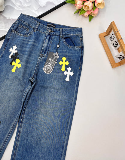 CH 25 New Cross Leather Logo Metal Straight-Leg Jeans