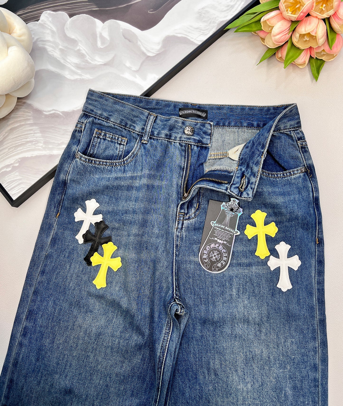 CH 25 New Cross Leather Logo Metal Straight-Leg Jeans
