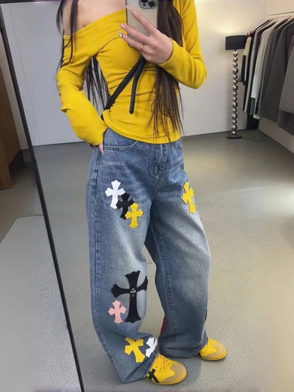 CH 25 New Cross Leather Logo Metal Straight-Leg Jeans