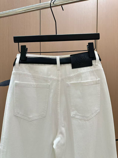 C 2025 Double-Pocket Decorative Jeans [With Belt]