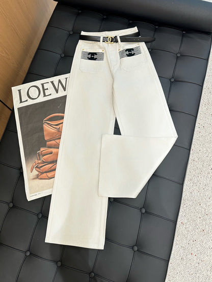 C 2025 Double-Pocket Decorative Jeans [With Belt]