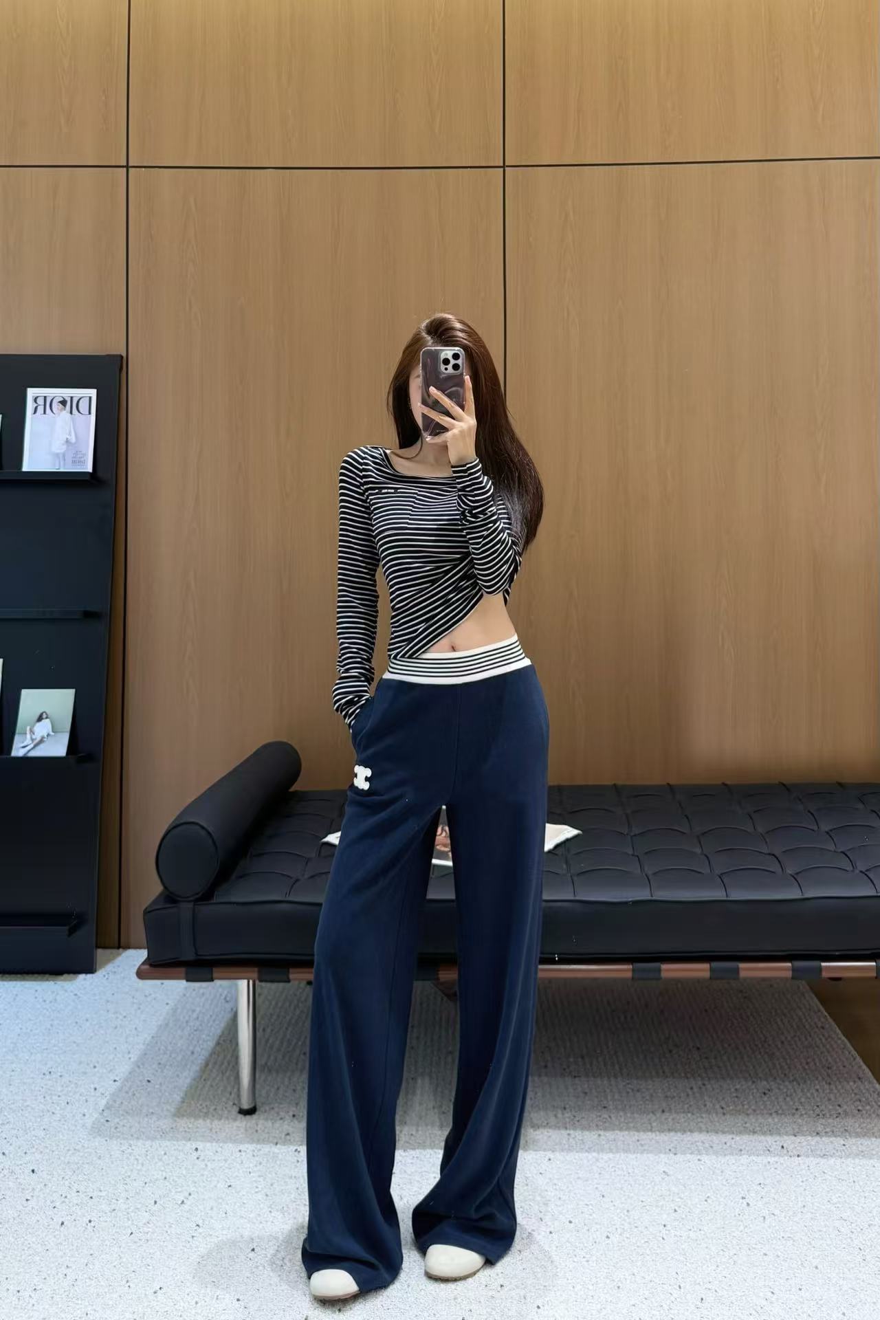 CE 25 Ribbed elastic waist sports pants