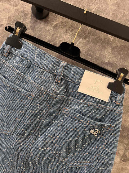 C 25Ss spring and summer new Heavy duty sequin denim half skirt