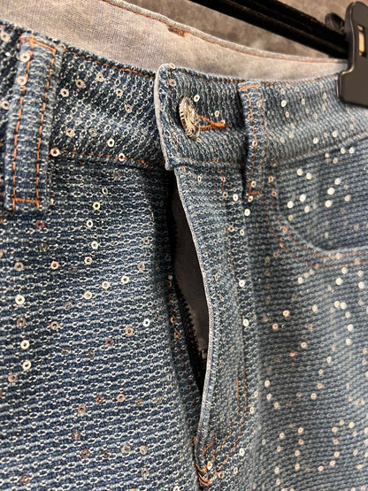 C 25Ss spring and summer new Heavy duty sequin denim half skirt