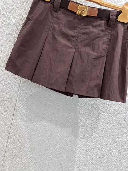 M 25 early fall new England style belt pleated short skirt