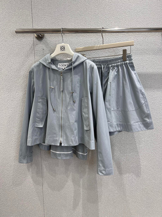 LO 25Fw Early Fall New Hooded Drawstring Zipper Jacket + Shorts Set
