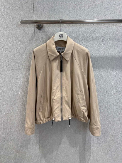 LO 25Ss Early Spring New Flip Lapel Zipper Short Drawstring Jacket Jacket