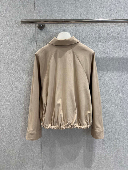 LO 25Ss Early Spring New Flip Lapel Zipper Short Drawstring Jacket Jacket