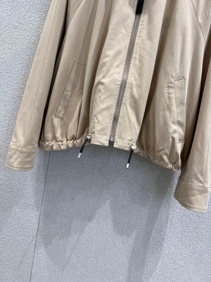 LO 25Ss Early Spring New Flip Lapel Zipper Short Drawstring Jacket Jacket