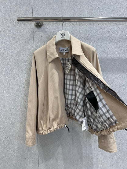 LO 25Ss Early Spring New Flip Lapel Zipper Short Drawstring Jacket Jacket