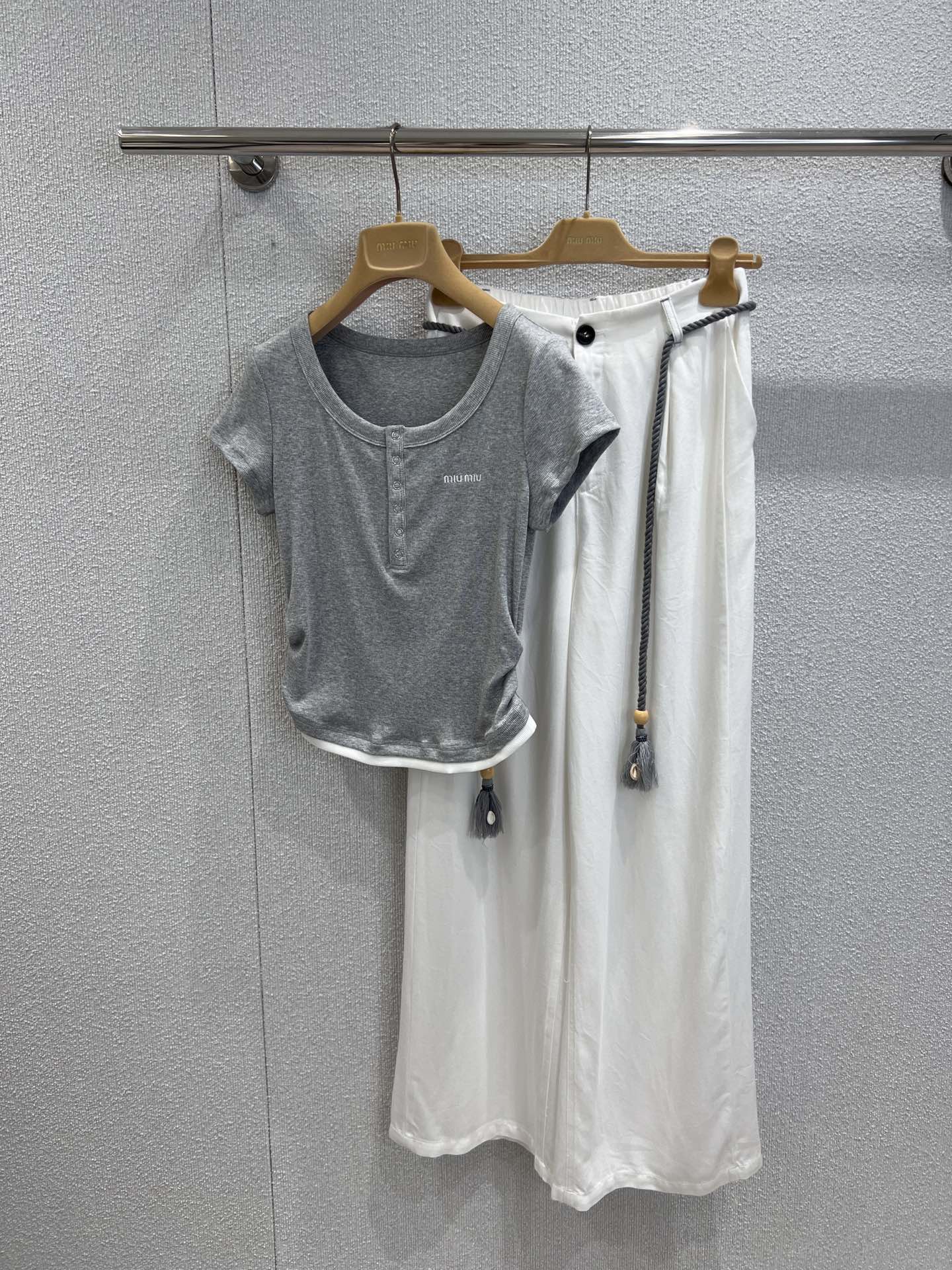 M 25SS Spring/Summer New Embroidered Cotton Short Sleeve + Tencel Denim Wide Leg Set